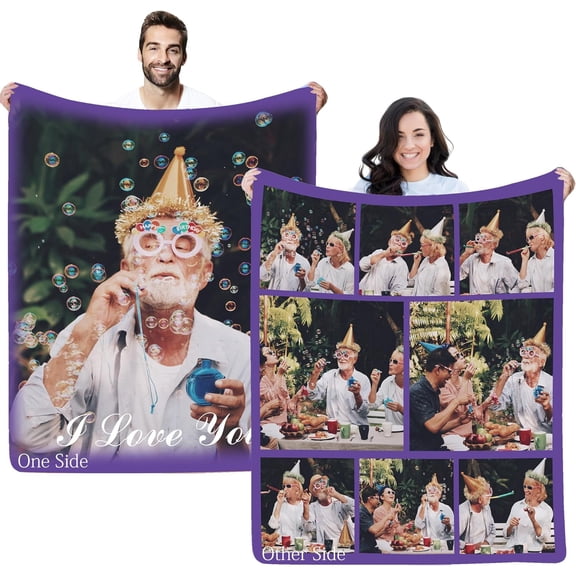 Double Sided Custom Blanket with Photo Text Personalized Throw Blankets Customized Picture Blanket for Kid Adult Friends Mom Dad Personalized Gift Flannel Blanket for Birthday Halloween Christmas
