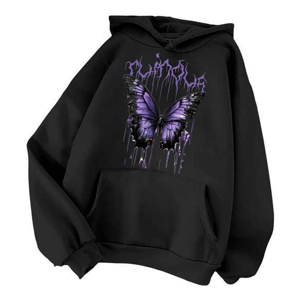 Xudanell Black Hoodies Woman Autumn Loose Pullover Sweatshirt Fleece Lined Womens Casual Oversized Hoodie Black XXL