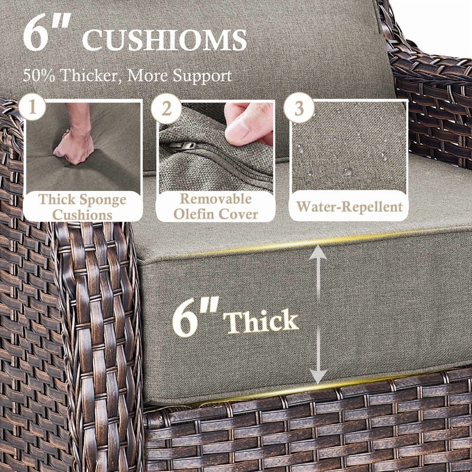 Outdoor Conversation Sets 5-Piece Patio Wicker Rattan Furniture Set with Swivel Rocking Chairs, Ottomans, Side Table and Upgrade 6" Cushions for Balcony Deck Backyard, Gray