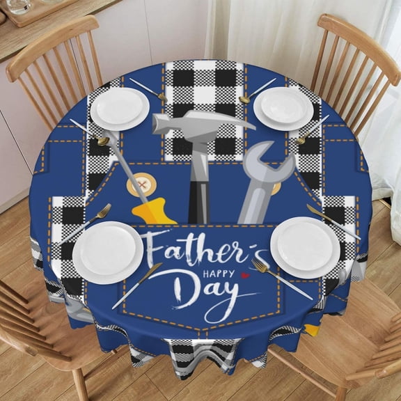 Verolix Father's Day Tools Round Tablecloth 60 Inch, Decorative Table Cover for Dining Table Celebration