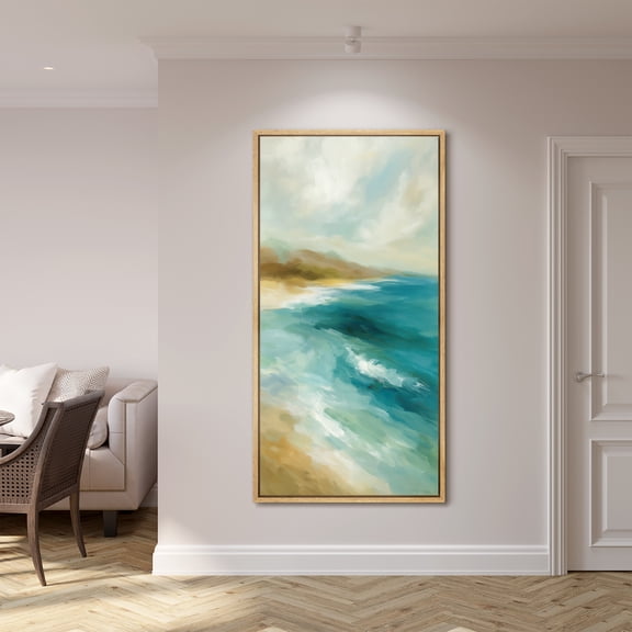 Large Framed Canvas Print Ocean Wall Art Coastal Decorative for Living room Bedroom - 60"x30" Natural Frame