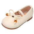 thumbnail image 3 of Viluyesy Girls' Spring Summer Flat Leather Shoes - Soft Sole Bowknot Casual Dress School Party Mary Jane Pumps Beige Size 11.5, 3 of 7