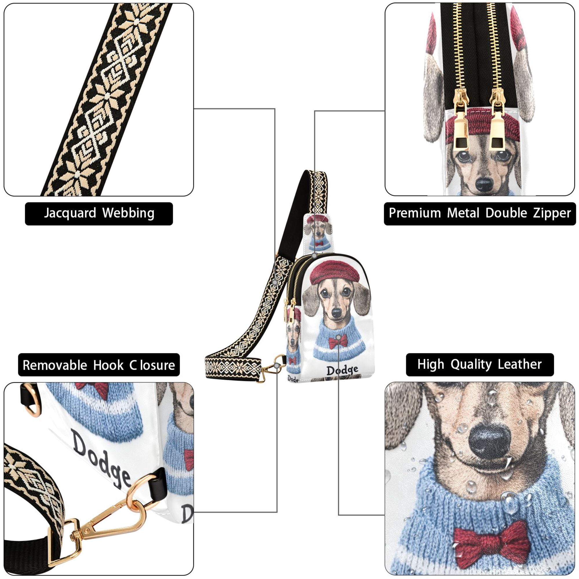 FORMRS Womens Crossbody Sling Bag Travel Daypack Shoulder Chest Backpack, Gray Cute Dog Artist
