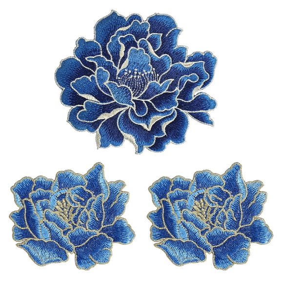 3Pcs Sew on Peony Floral Patches 2 Styles Embroidered Flower Pattern Patch Iron on Patches Embroidery Embellishments Costume Accessories
