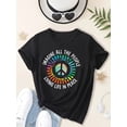 thumbnail image 3 of Regular Size Peace Sign Print T-shirt, Casual Short Sleeve Crew Neck Top For Spring & Summer, Women's Regular Size Clothing, 3 of 6