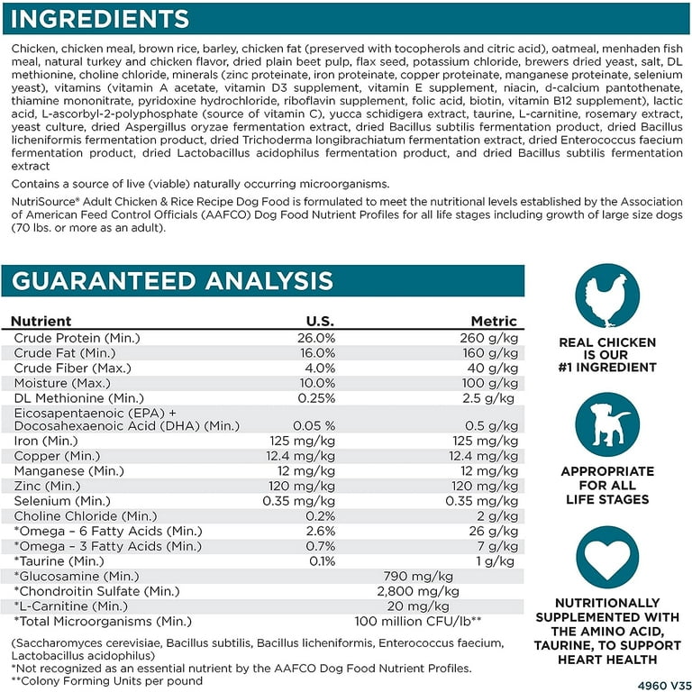 NutriSource Chicken and Rice Recipe Adult Dry Dog Food 5LB