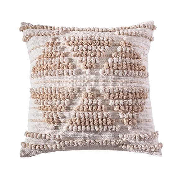 Fennco Styles Handwoven Knot Triangle Geometric Decorative Throw Pillow Cover 18" W x 18" L - Beige Boho Textured Cushion Case for Home, Couch, Living Room, Bedroom and Office Décor