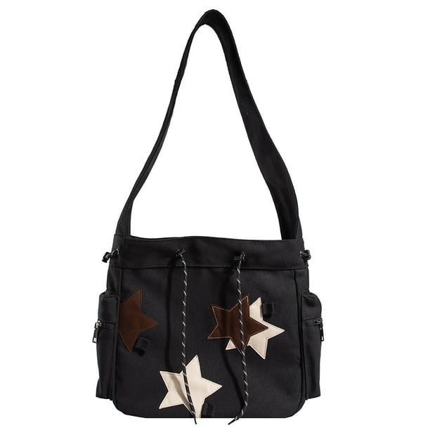 Bolso de hombro encantador para mujer bolso escolar Y2K de lona con apliques de estrella para adolescentes y estudiantes