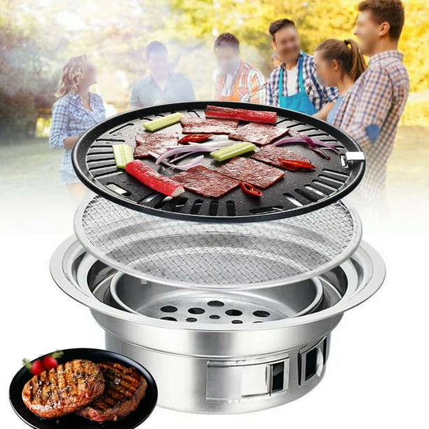 breed voorkant Misbruik Portable Table Grill, Korean Style BBQ Grill Stainless Steel BBQ Grill  Stove Outdoor Camping Cooker Charcoal Grill BBQ Round Barbecue Grill  Indoor&Outdoor Grill BBQ - Walmart.com