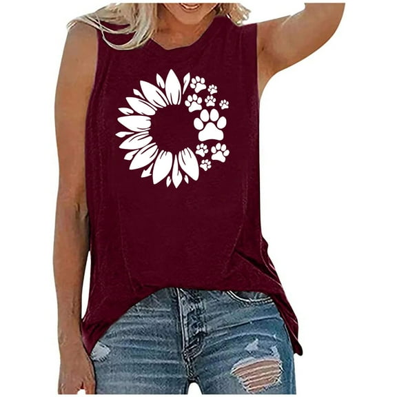 IROINNID Women's Summer Loose Round-Neck Sleeveless Print Casual Fashion Tank Tops