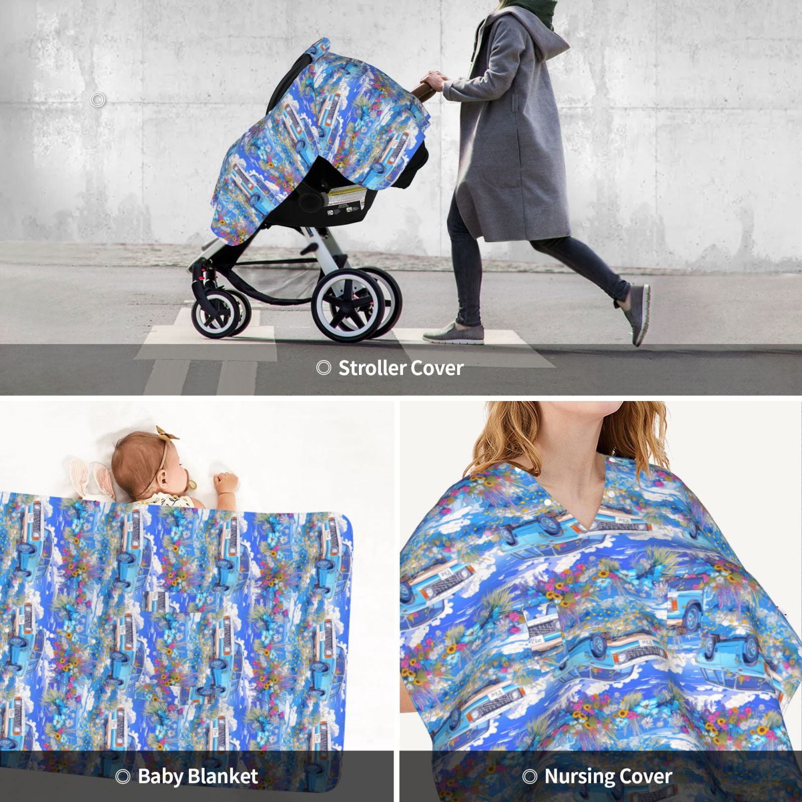 Car Seat Cover Baby - blue travel car flower Breathable Infant Car Seat Cover for Baby Carseat, Lightweight Comfort Baby Essentials Must Haves Newborn Stuff for Girl Boy