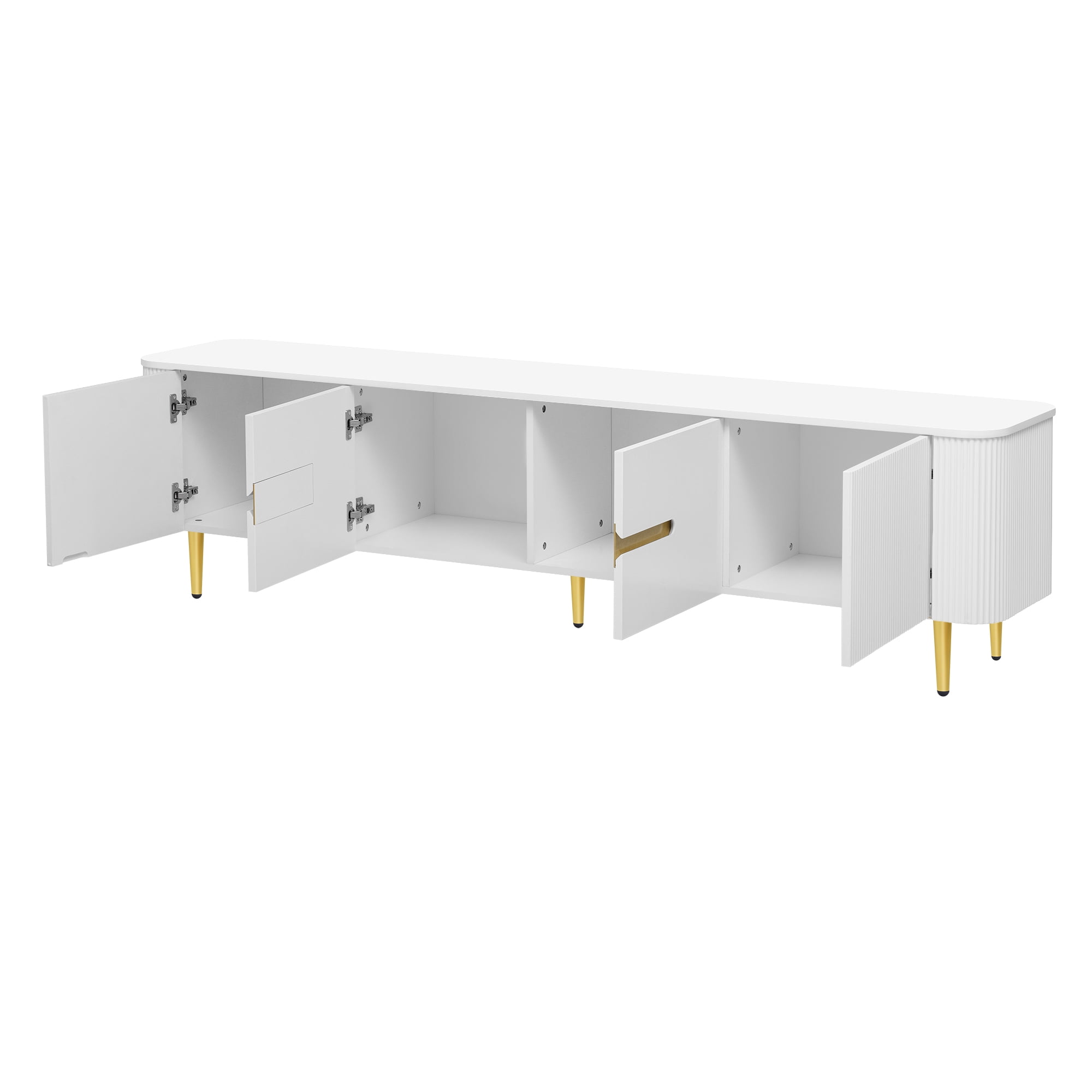 Euroco Modern Minimalist TV Stand with 4 Cabinets and Gold Metal Legs