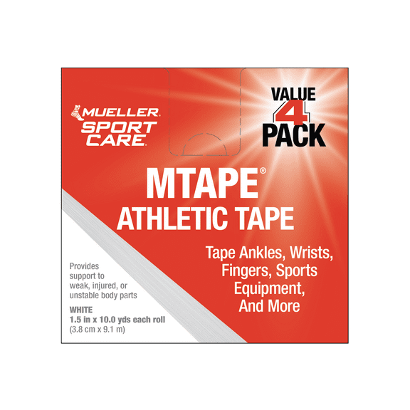 Mueller MTape Athletic Tape, 4 Pack, White, 10yd
