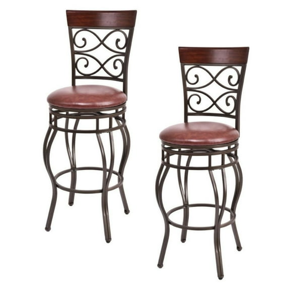 Spaco 2-Piece 30 Inch 360 Degree Swivel Bar Stools, Bar Stool with Leather Padded Seat, Multi-purpose Retro Chair Set, Brown