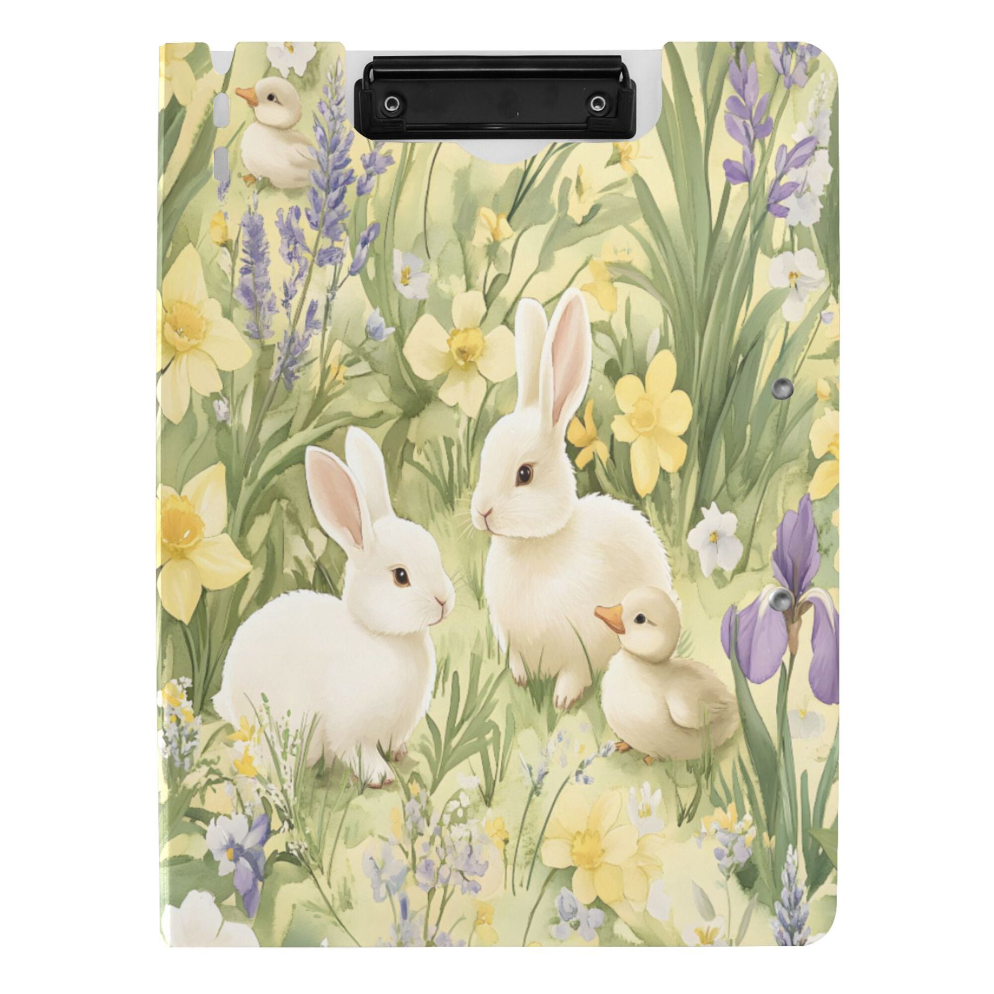 FORMRS A4 Clipboard Folder with Pen Holder Horizontal Foldable School Office Binder, Yellow Floral Rabbit
