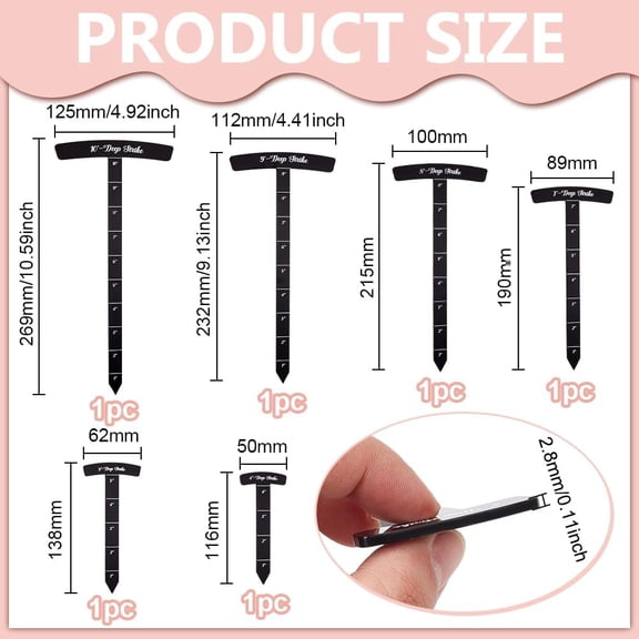 1set T-Shaped Acrylic Rulers Measuring Widget Tool sets for Tabletop Wargames Black 116~269x50~125x2.8mm 6pcs/set