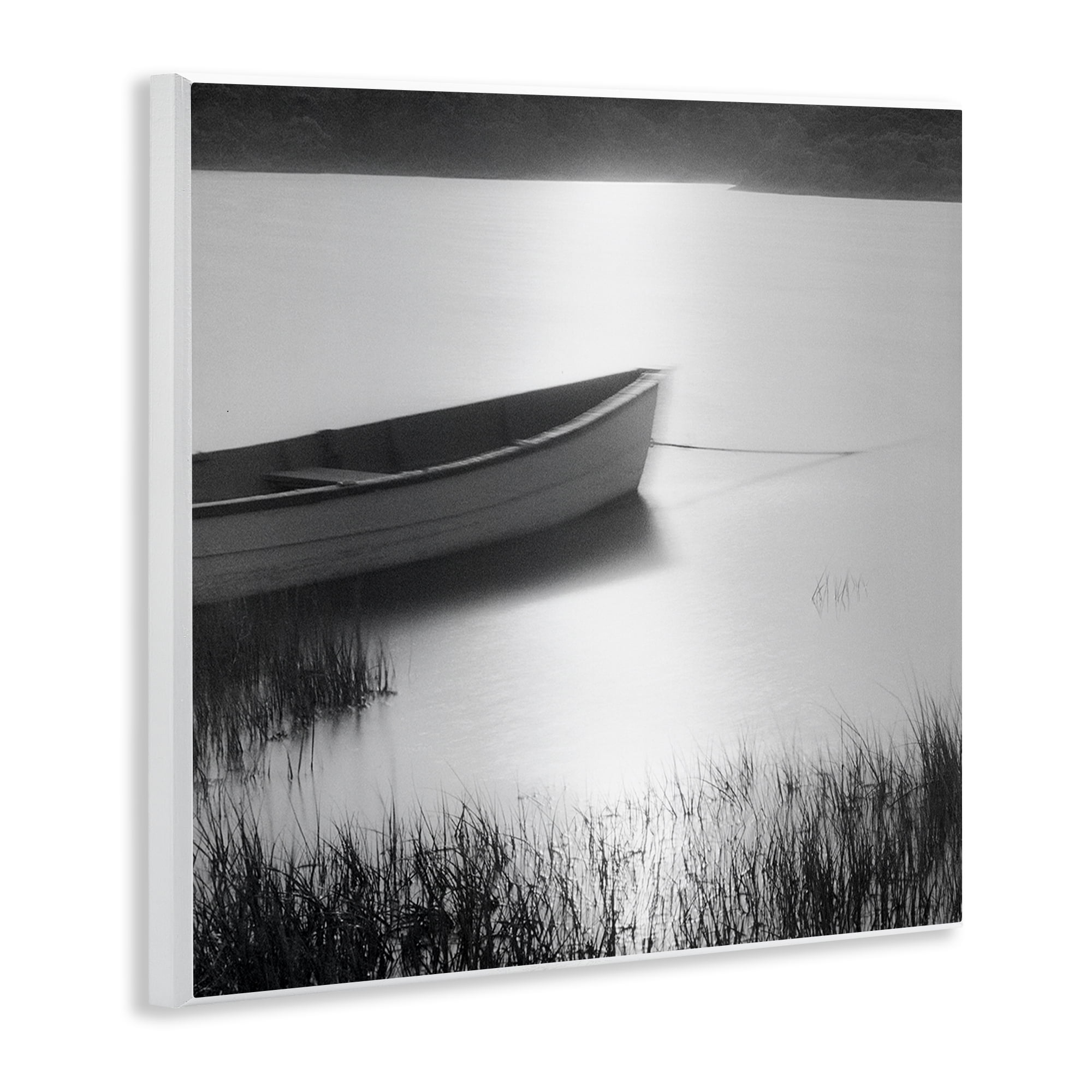 Stupell Industries Rowboat on Peaceful Shore Landscape & Nature Photography Unframed Art Print Wall Art, 12 x 12