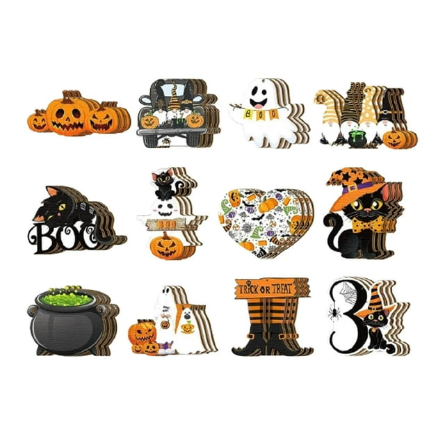 36x colgante de decoración de Halloween, adornos colgantes de Halloween con cuerda, creativo, Retro, de madera para sala de estar, Patio delantero mayimx decoraciones de halloween