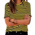 thumbnail image 3 of Womens Short Sleeve Tunic Tops Casual Striped Print T Shirt Crew Neck Top Blouse Tee Tops, 3 of 7