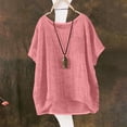 thumbnail image 6 of Htigea Women's Crew Neck Tee Linen Short Sleeve T Shirts Casual Loose Fit Pullover Summer Gauze Tops with Chest Pocket Hot Pink S, 6 of 6
