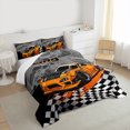 thumbnail image 3 of Manfei Orange Racing Car Bedding Comforter Set 2pcs for Boys, Speed Sports Car Twin Comforter Sets, Black White Plaid Flag Bedding Set, Super Cozy Room Decor, 3 of 8