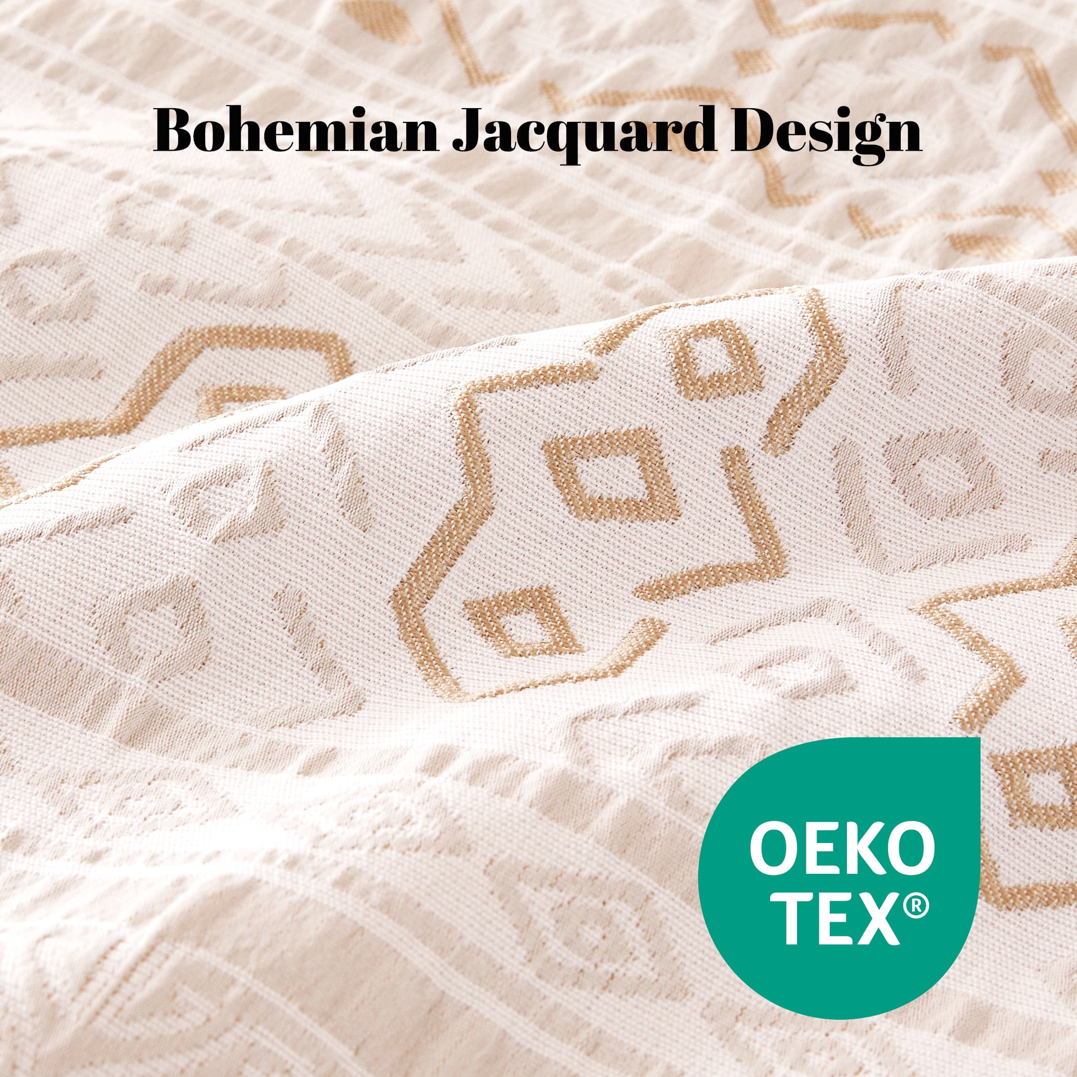 Sonive Boho Duvet Cover Set Modern Classic Beige Woven Jacquard Duvet Cover Set, Queen