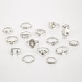 thumbnail image 4 of Mistaha Chic Geometric Leaf and Heart Diamond Ring Set - 15 Pieces, Silver Alloy Material, Vintage Style Knuckle Rings, Fashionable OL Statement Piece, 4 of 7
