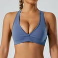 thumbnail image 2 of SwiftWear Sports Bra for Women Push Up Sports Bras Stretch Strappy Seamlesss Workout Top Padded Deep V-Neck Triangle Bralettes with Support Gym Bras Blue ,S-XL, 2 of 7
