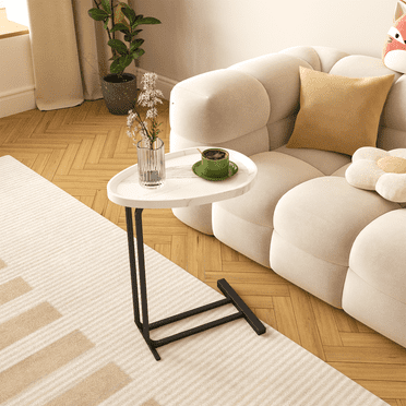 Modern C Shaped Side Table for Sofa and Bedside, Wood C Table End Table Small Couch Side Tables That Slide Under