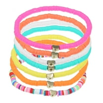 Unique Bargains 1Set Bracelets Multicolor Heart Bracelet for Women Stackable Polymer Clay Beaded Bracelets Summer Beach