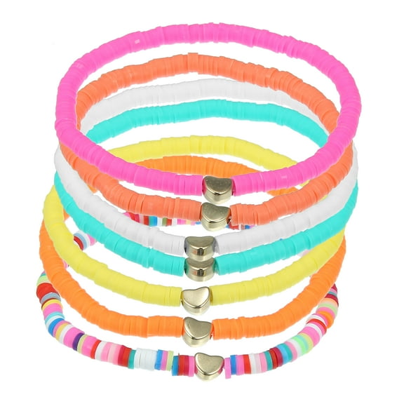 Unique Bargains 1Set Bracelets Multicolor Heart Bracelet for Women Stackable Polymer Clay Beaded Bracelets Summer Beach