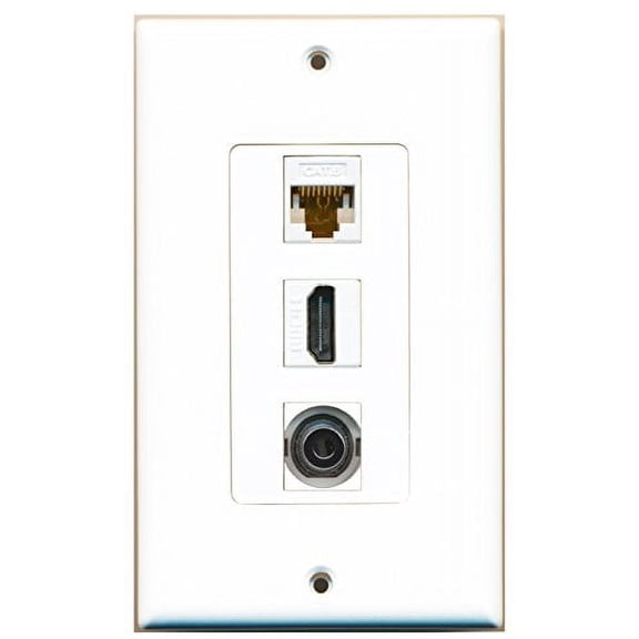 RiteAV - 1 Port HDMI and 1 Port 3.5mm and 1 Port Cat6 Ethernet White Decorative Wall Plate