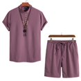 thumbnail image 4 of Birdeem Ensemble 2 Pcs d'Été pour Hommes Col Montant Mode Chemise Décontractée Manches Courtes et Shorts Ensemble Col Rabattu, 4 of 12