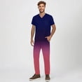thumbnail image 3 of Men's 2-Piece Work Uniform Set, Short Sleeve V-Neck Gradient Print Top with Chest Pocket and Elastic Waist Pants, For Medical Nursing Scrubs,Dark Purple,XL, 3 of 7