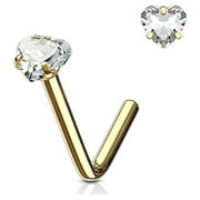Nose Ring Stud L Bend Shape Surgical Steel Screw Heart CZ Gem 1pc 20G 18G 6MM
