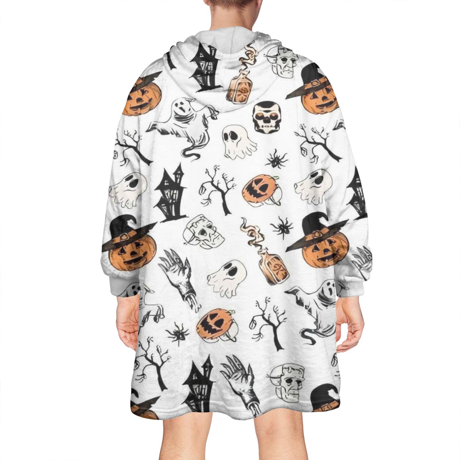 Wearable Oversized Blanket,Vintage Halloween Pattern Wearable Blanket Hoodie for Adults,Cozy Hooded Blankets with Super Pockets,Super Warm Fuzzy Pullover for Women & Men