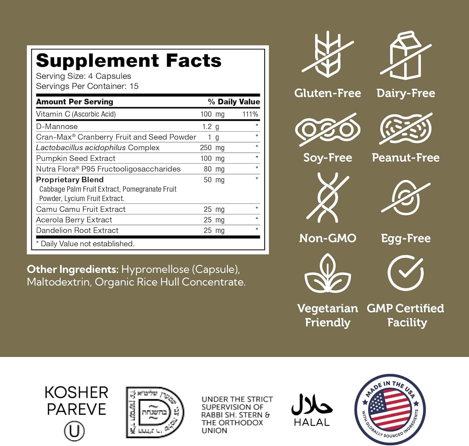 Zahlers UTI Revolution, Urinary Tract and Bladder Health, All Natural Cranberry Concentrate Pills Fortified with D-Mannose and Probiotics, Certified Kosher, 60 Caps