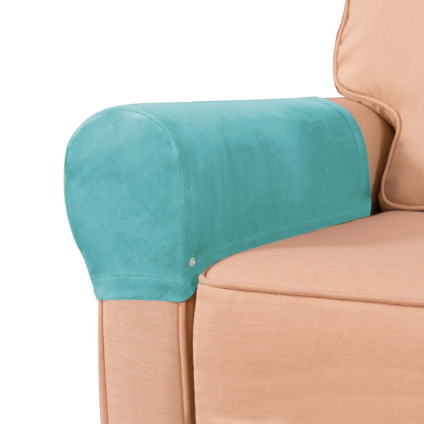 Subrtex Fundas de Sillón de Terciopelo Antideslizante Protector de Muebles, 2pcs, Azul ahumado