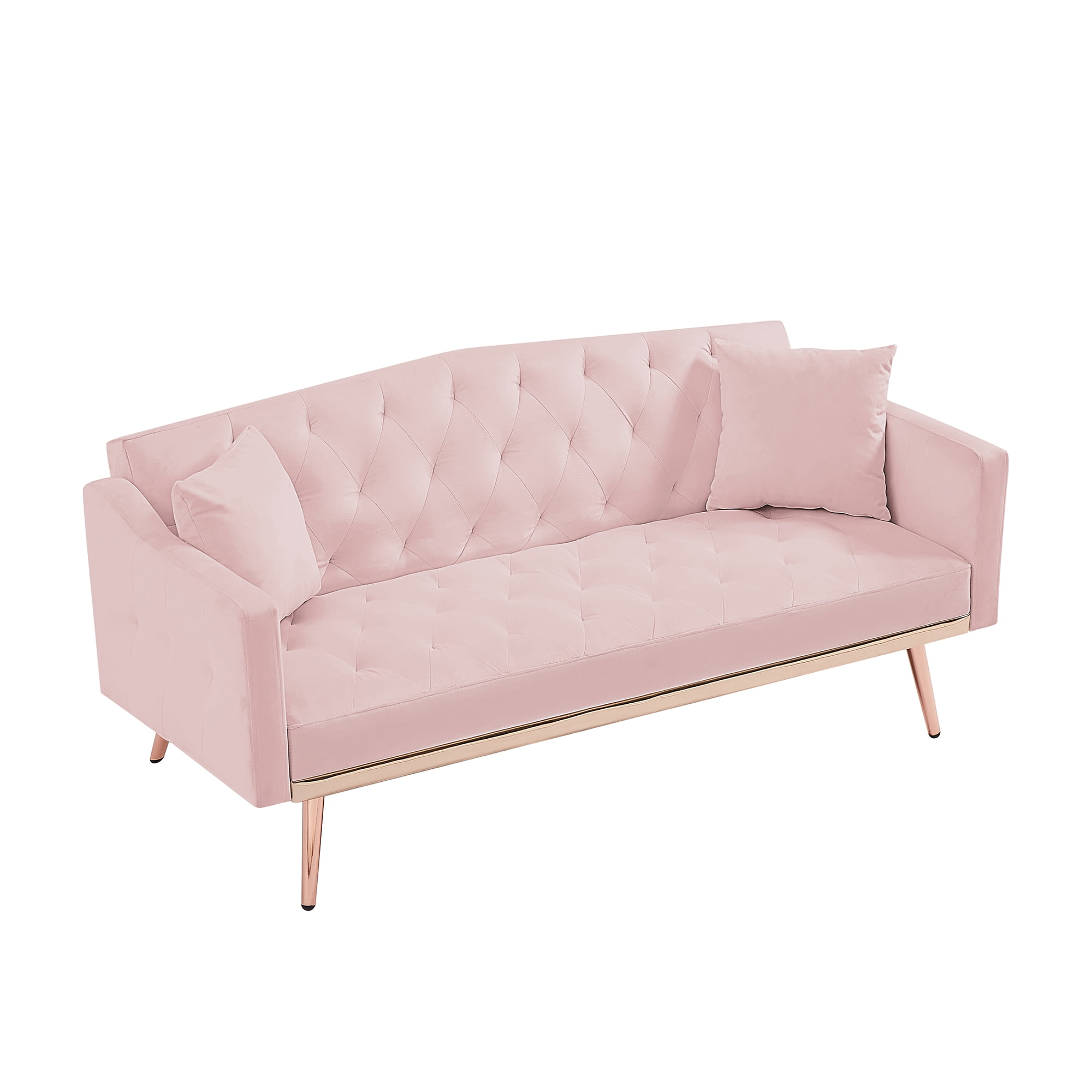 Kadyn Futon Sofa Bed with Metal Legs, Futon Convertible Sofa Bed for Living Room, 3-Speed Adjustable Living Room Sofa, Pink Kadyn Futon Sofa Bed with Metal Legs, Futon Convertible Sofa Bed for Living Room, 3-Speed Adjustable Living Room Sofa, Pink