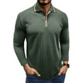 thumbnail image 2 of YOIAVAIOY Mens Knitted Cotton Polo Shirts Relaxed Fit Long Sleeve Collared T Shirt Big and Tall Casual Golf Shirt Army Green M, 2 of 7