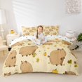 thumbnail image 2 of Erosebridal Funny Capybara Queen Duvet Cover Set for Kid, Yellow Floral Bedding, 3-Piece, No Comforter, 2 of 5