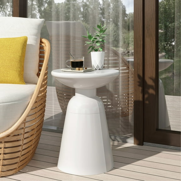 Large Outdoor Metal Table In Modern Flair, White Iron, 14.71"x14.71"x21.32", No Assembly Side 15"x15"x21.32",