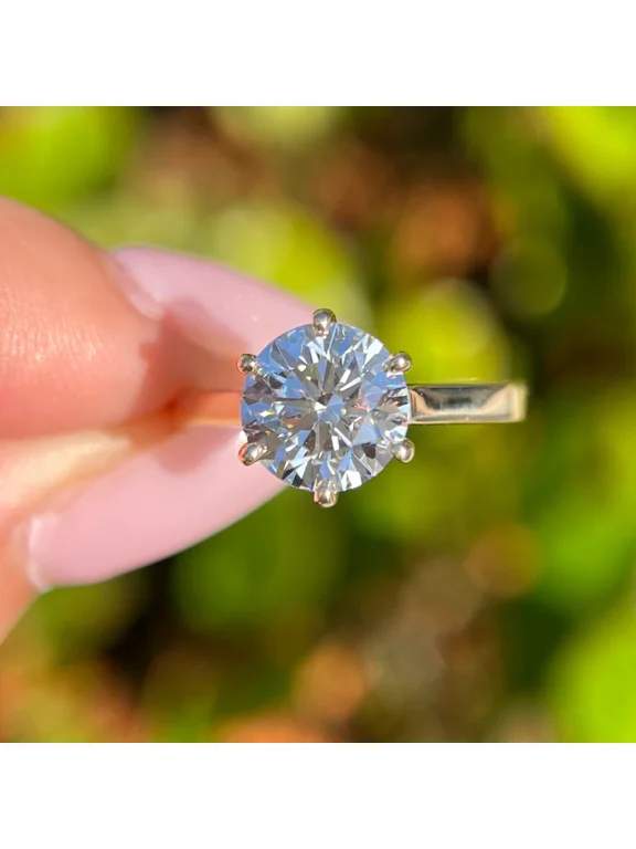 Women's 3 Ct Round Cut Simulated Diamond Solitaire Engagement Ring in 14K Yellow Gold Plated