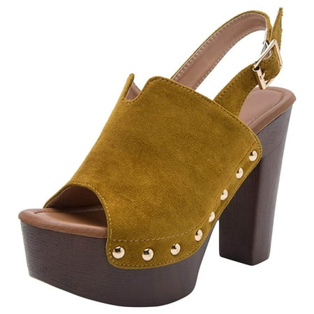 

Women Shoes Heels Dress Shoes For Women New Fish Mouth High-heeled Thick-heeled Thick-soled Comfortable Women s Sandals Yellow