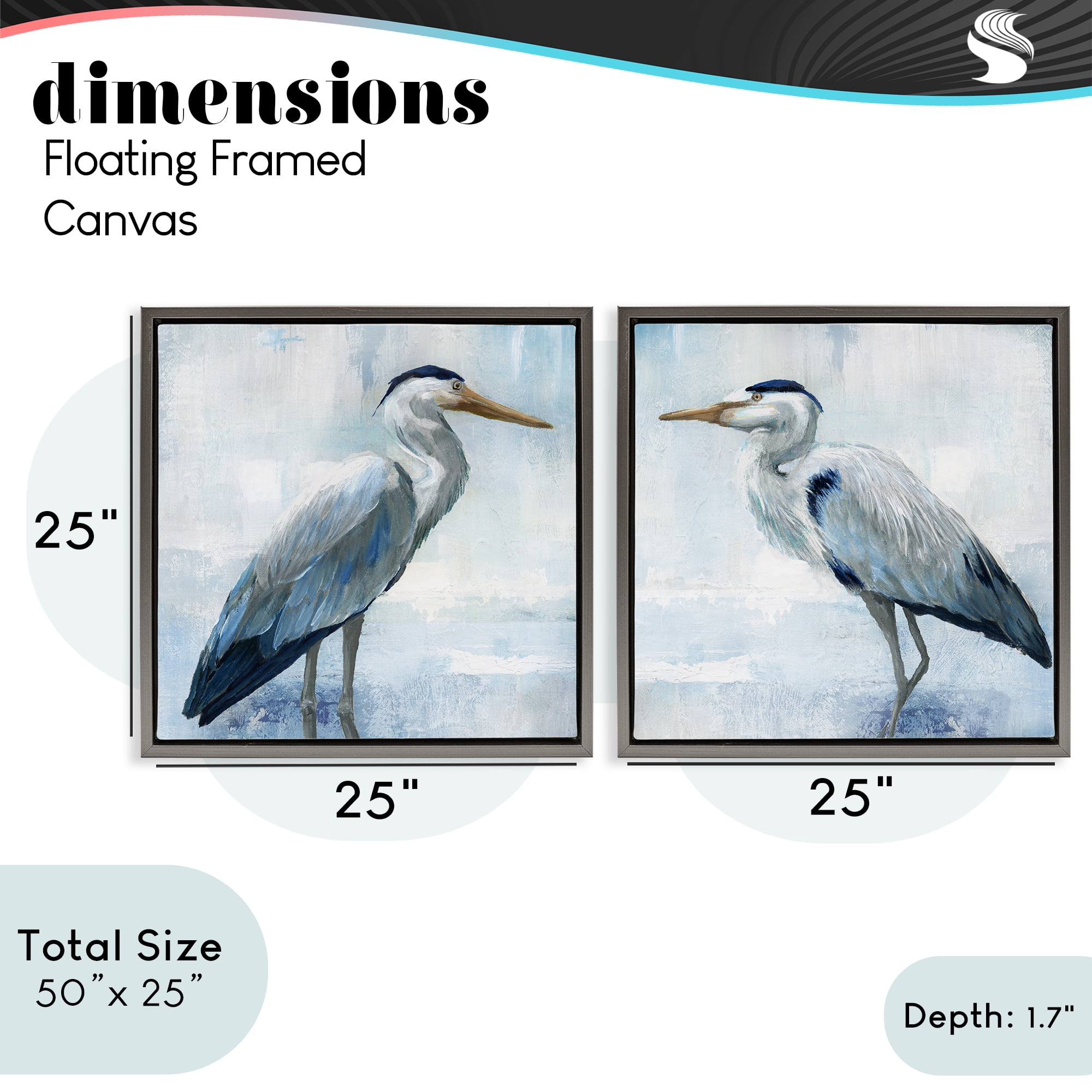 Stupell Industries Faded Blue Coastal Herons 2 Piece Gray Framed Floater Canvas Set, design by Nan
