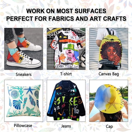 Fabric Paint, Shuttle Art 18 Colors Permanent Soft Fabric Paint in Bottles (60ml/2oz) with Brushes, Palette, Stencils, Textile Paint for T-shirts, Shoes, Jeans, Bags, Art Crafts