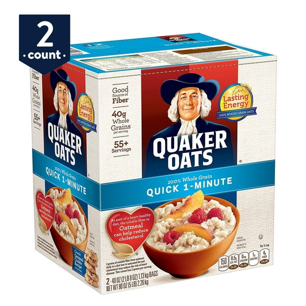 Quaker Oats, Quick 1-Minute Oatmeal, Breakfast Cereal, 40 oz Bags, 2 Count