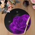 thumbnail image 3 of Purple Rose Round 13 Inch Placemats Set of 8, Abstract Spring Flowers Vintage Black HeatResistant Non Slip Place Mats for Dining Table, Wipeable Braided Kitchen Table Mats for Housewarming, 3 of 9