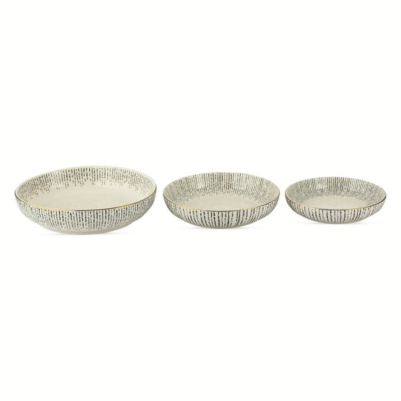Thyme & Table Riley 3-Piece Ceramic Nesting Low Bowl Set Black and White