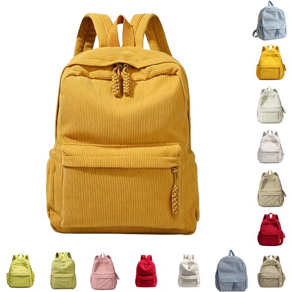 CUZIBR Striped Corduroy Backpack Lightweight Soft Casual Rucksack With Zipper Tassels Padded Adjustable Shoulder Straps Multi Compartment Book Bag For Students Daily School Shopping